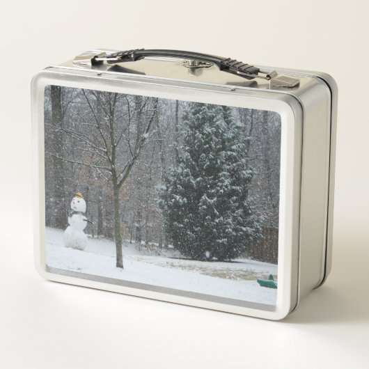 Winterschneeszene der Nachbarin Metall Brotdose (Rückseite)