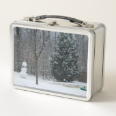 Winterschneeszene der Nachbarin Metall Brotdose (Vorderseite)