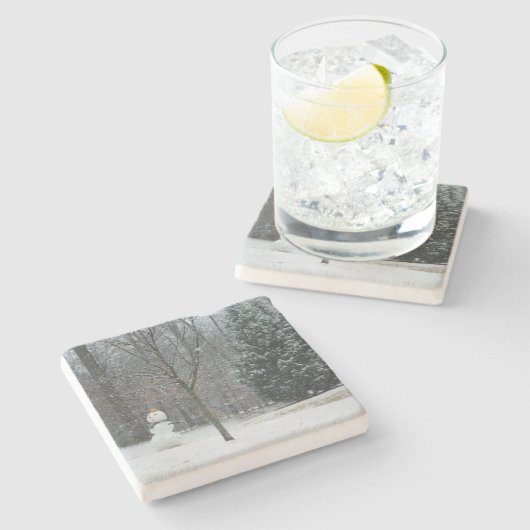 Winterschneeszene der Nachbarin Steinuntersetzer (Seitenansicht)