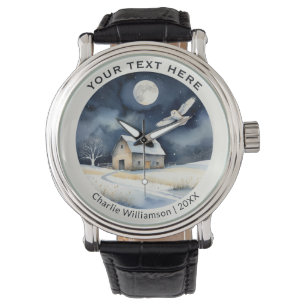 Winterschneeszene mit Barnschüssel Personalisiert Armbanduhr