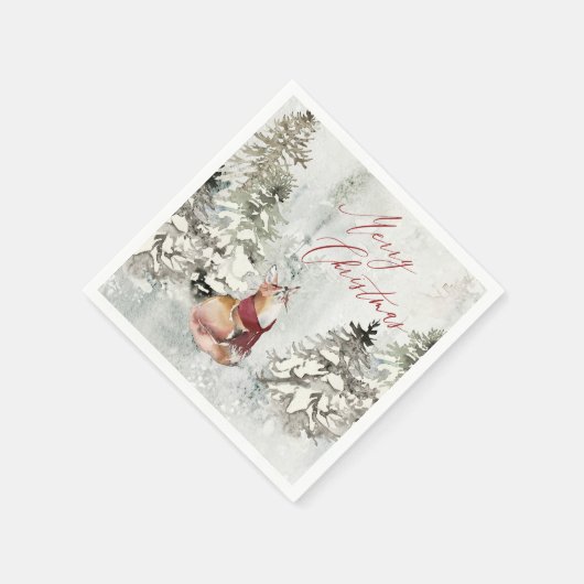Winterschneeszene mit Fuchs Serviette (Ecke)