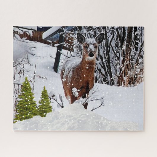Winterschneeszene mit Mule Deer Wildlife Puzzle (Horizontal)