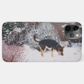 Winterschneeszene mit niedlichem Schwarz-Bein-Hund Case-Mate iPhone Hülle (Rückseite (Horizontal))