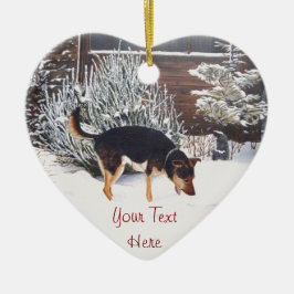 Winterschneeszene mit niedlichem Schwarz und einem Keramik Ornament