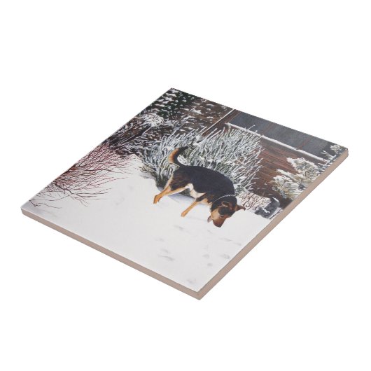 Winterschneeszene mit niedlichem schwarzem und tan fliese (Seite)