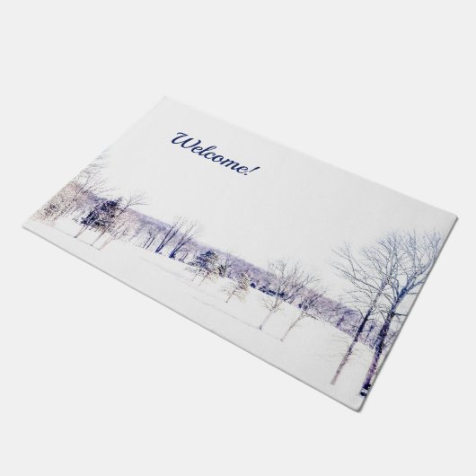 Winterschneeszene - Willkommen - Tür Fußmatte (Schrägansicht)