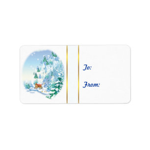 Winterschneeszene Ziegen Weihnachtsgeschenk Tag St Adressaufkleber