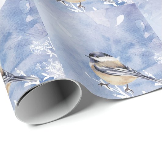 Winterschneewald Chickadee Bird Nature Kunstgift Geschenkpapier (Rolleneckpunkt)