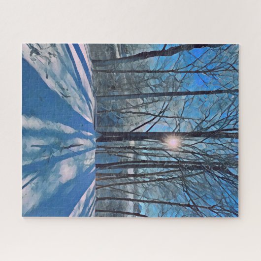 Winterschneewald mit schneebedeckter Landschaft Puzzle (Horizontal)