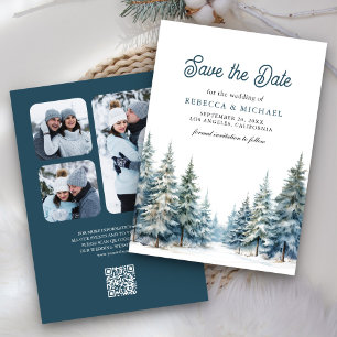Winterschneewald QR-Code Hochzeitsstich-Foto Save The Date