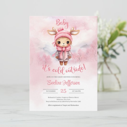 Winterschneewald-Rentiere Einladung (Stehend Vorderseite)