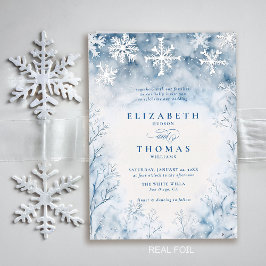 Winterschneewald Rustikale Hochzeit Folieneinladung