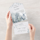 Winterschneewald und Hochzeit im Hirschwasser All In One Einladung (Abreißtisch)