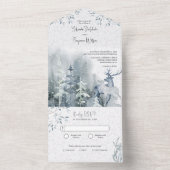 Winterschneewald und Hochzeit im Hirschwasser All In One Einladung (Innen)