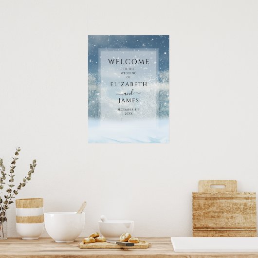 Winterschneewaldhochzeit Begrüßungszeichen Poster (Küche)