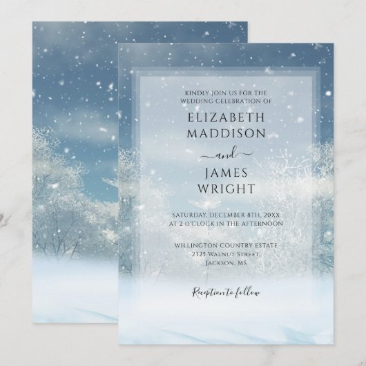 Winterschneewaldhochzeit Einladung (Vorne/Hinten)