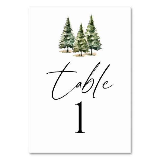 Winterschneewaldhochzeit im Pinienwald Tischnummer (Vorderseite)