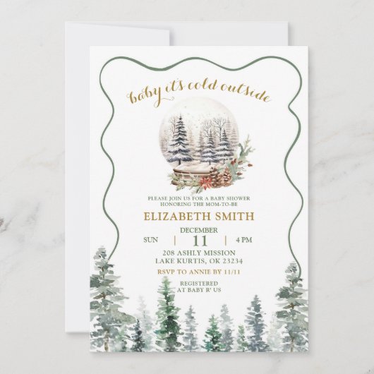 Winterschneewaldsäulendusche Einladung (Vorderseite)