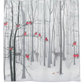 Winterschneewelt mit Hirsch und Vögeln Duschvorhang (Vorderseite)