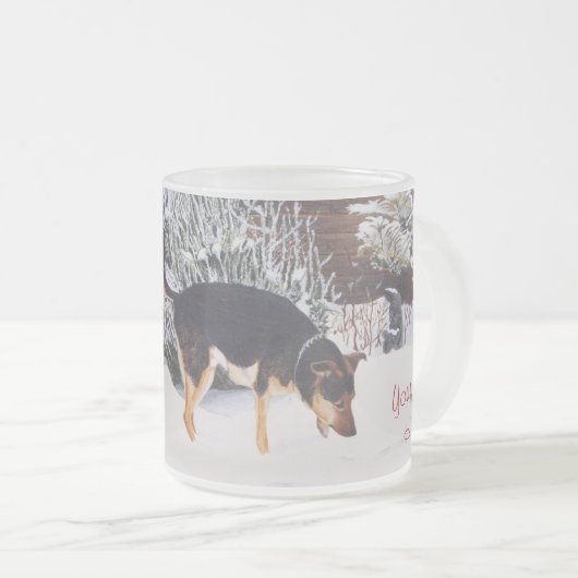 Winterschneewelt mit niedlichem Schwarz und Bräunl Mattglastasse (VorderseiteRechts)