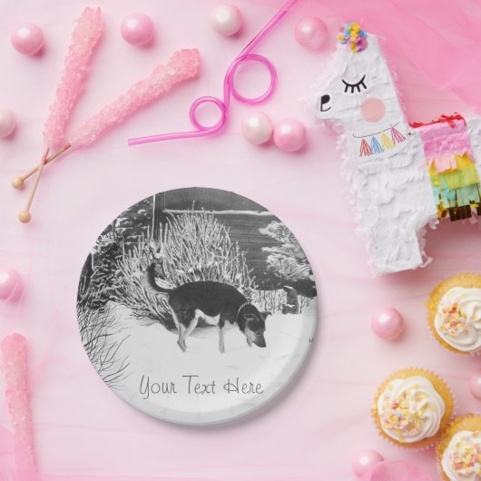 Winterschneewelt mit niedlichem Schwarz und Bräunl Pappteller (Party)