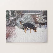 Winterschneewelt mit niedlichem Schwarz und Bräunl Puzzle (Horizontal)