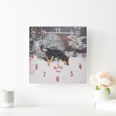 Winterschneewelt mit niedlichem Schwarz und Bräunl Quadratische Wanduhr (Zuhause)