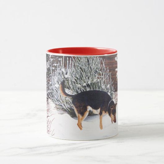 Winterschneewelt mit niedlichem Schwarz und Bräunl Tasse (Zentrum)