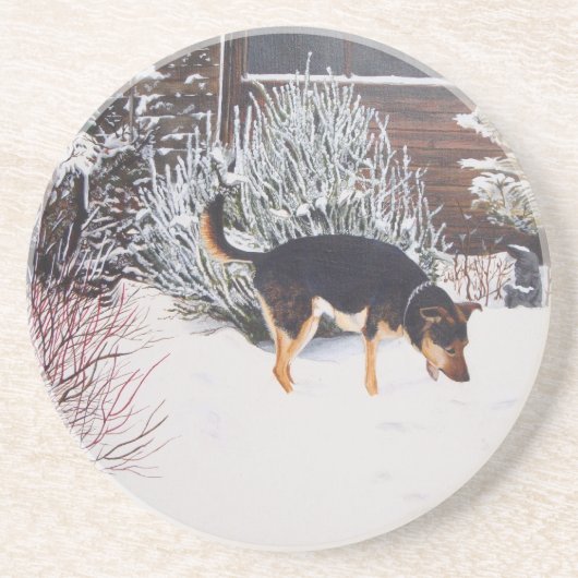 Winterschneewelt mit niedlichem Schwarz und Bräunl Untersetzer (Vorne)