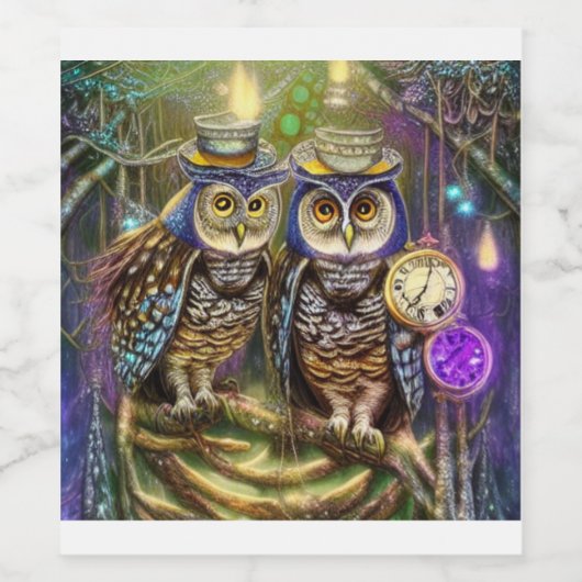 Winterschwärme im Wald Steampunk Gothic Digital Weinetikett (Einzelnes Label)