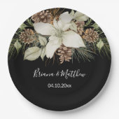 Winterschwarz und Weiß-Elegante Script-Hochzeit Pappteller (Vorderseite)