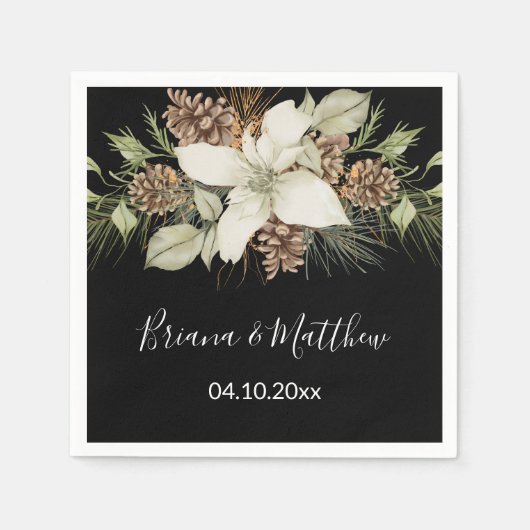 Winterschwarz und Weiß-Elegante Script-Hochzeit Serviette (Vorderseite)
