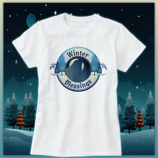 Wintersegler Wolf und Mondlicht Abzeichen T-Shirt