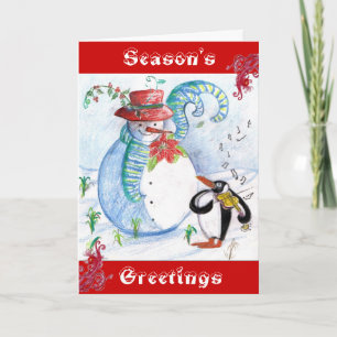 WINTERSERENADE VON SNOWMAN UND PENGUIN FEIERTAGSKARTE