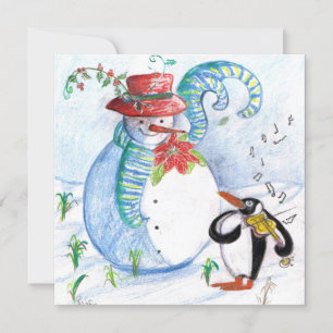 WINTERSERENADE VON SNOWMAN UND PENGUIN FEIERTAGSKARTE