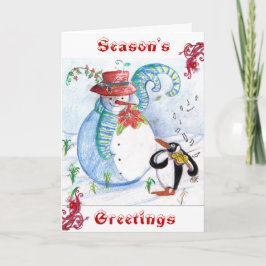 WINTERSERENADE VON SNOWMAN UND PENGUIN FEIERTAGSKARTE