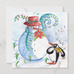 WINTERSERENADE VON SNOWMAN UND PENGUIN FEIERTAGSKARTE