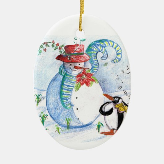 WINTERSERENADE VON SNOWMAN UND PENGUIN KERAMIKORNAMENT (Vorne)