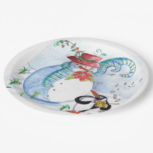 WINTERSERENADE VON SNOWMAN UND PENGUIN PAPPTELLER (Schrägansicht)