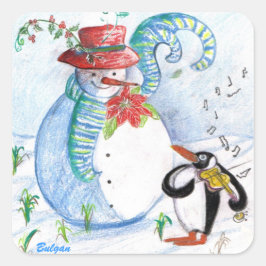 WINTERSERENADE VON SNOWMAN UND PENGUIN QUADRATISCHER AUFKLEBER