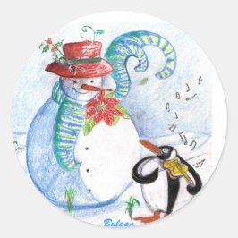 WINTERSERENADE VON SNOWMAN UND PENGUIN RUNDER AUFKLEBER