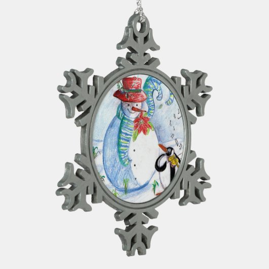 WINTERSERENADE VON SNOWMAN UND PENGUIN SCHNEEFLOCKEN Zinn-Ornament (Links)