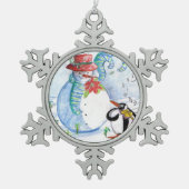WINTERSERENADE VON SNOWMAN UND PENGUIN SCHNEEFLOCKEN Zinn-Ornament (Vorderseite)