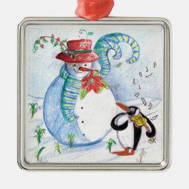 WINTERSERENADE VON SNOWMAN UND PENGUIN SILBERNES ORNAMENT
