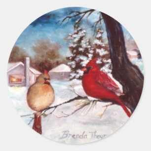 Winterserenity-Kardinals-Aufkleber Runder Aufkleber