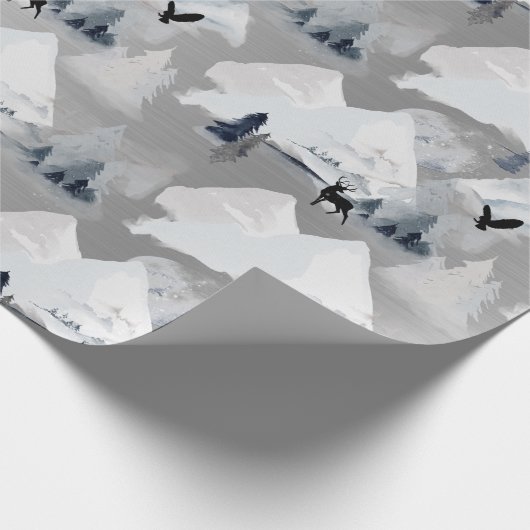 Wintersilber Hirschlandschaft Wasserfarbe Geschenkpapier (Ecke)