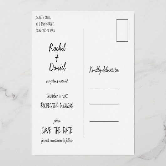 Wintersilber-Signalleuchten Save the Date Postkart Folieneinladung (Rückseite)