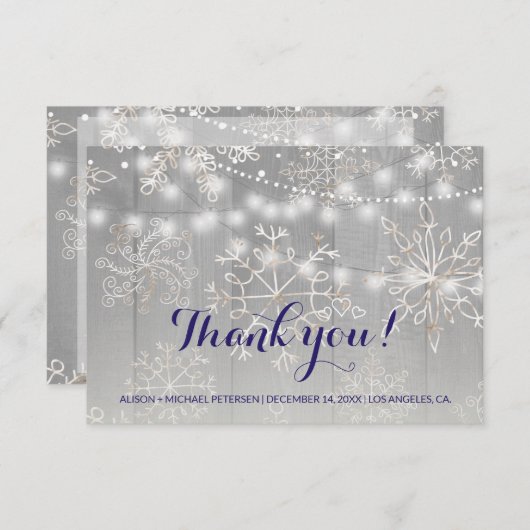 WinterSilberschneeflocken Hochzeit | String Lights Dankeskarte (Vorne/Hinten)