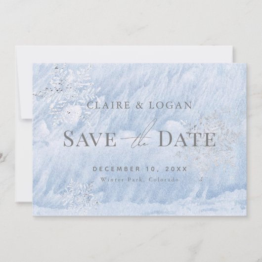 WinterSilberschneeflocken Save the Date gefroren Einladung (Vorderseite)