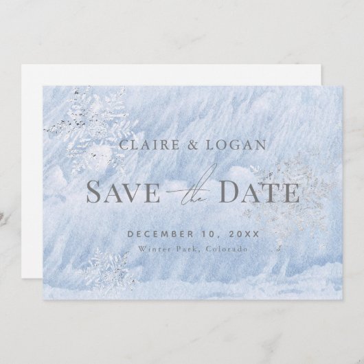WinterSilberschneeflocken Save the Date gefroren Einladung (Vorne/Hinten)